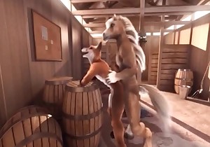 3D fox gives a blowjob for a horse
