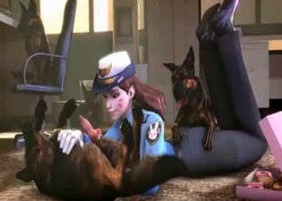 Cute Overwatch chick gang-banged by dogs