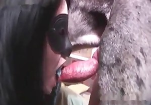 Masked bitch is blowing a fat doggy dick 