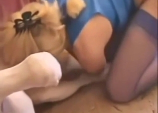 Assy zoophile shows her sucking skills big time